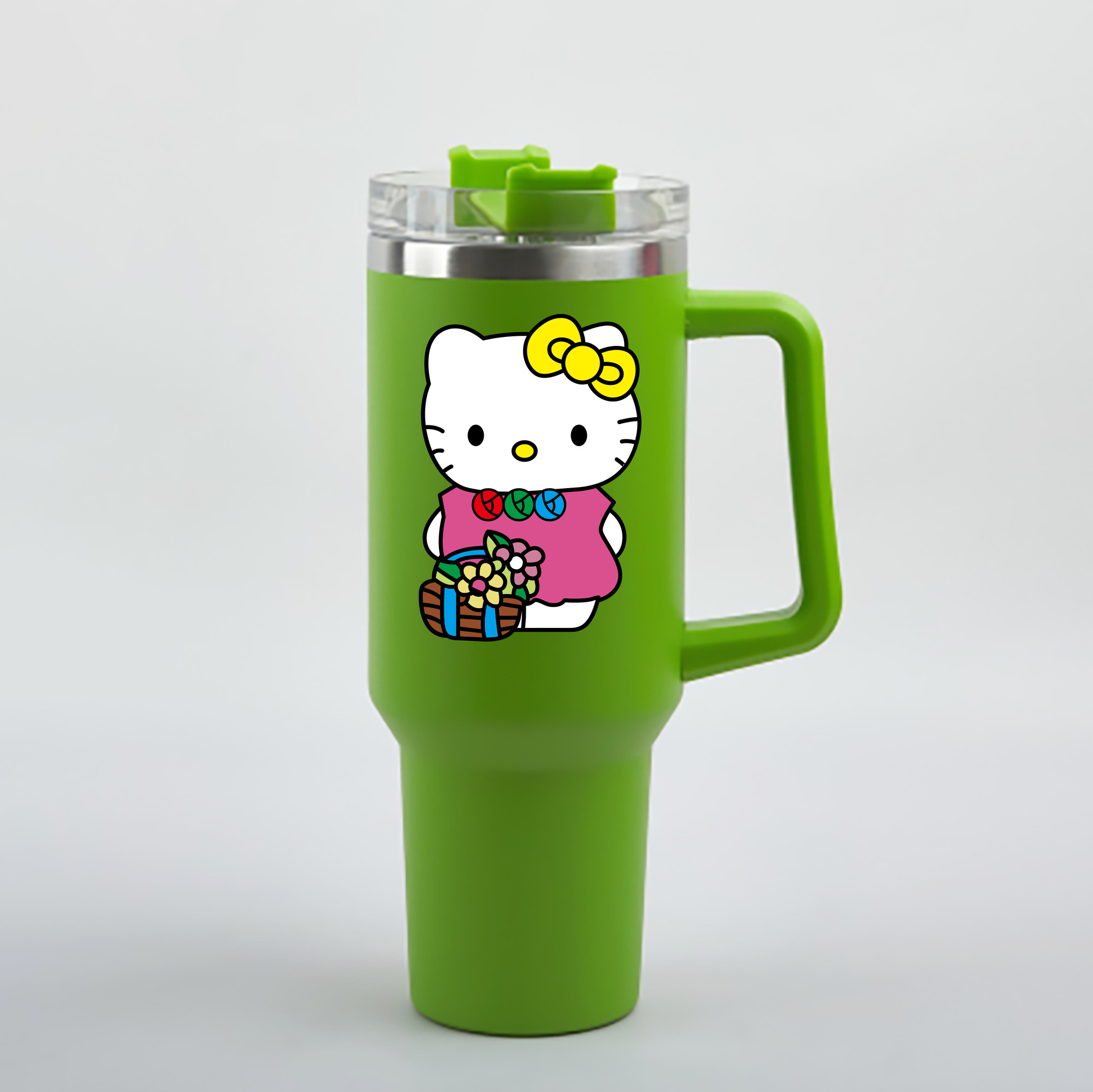 （画像用） Hello Kitty ハローキティ 1200mL車用タンブラー - クリスタルステッカー（プラスチックストロー付き）